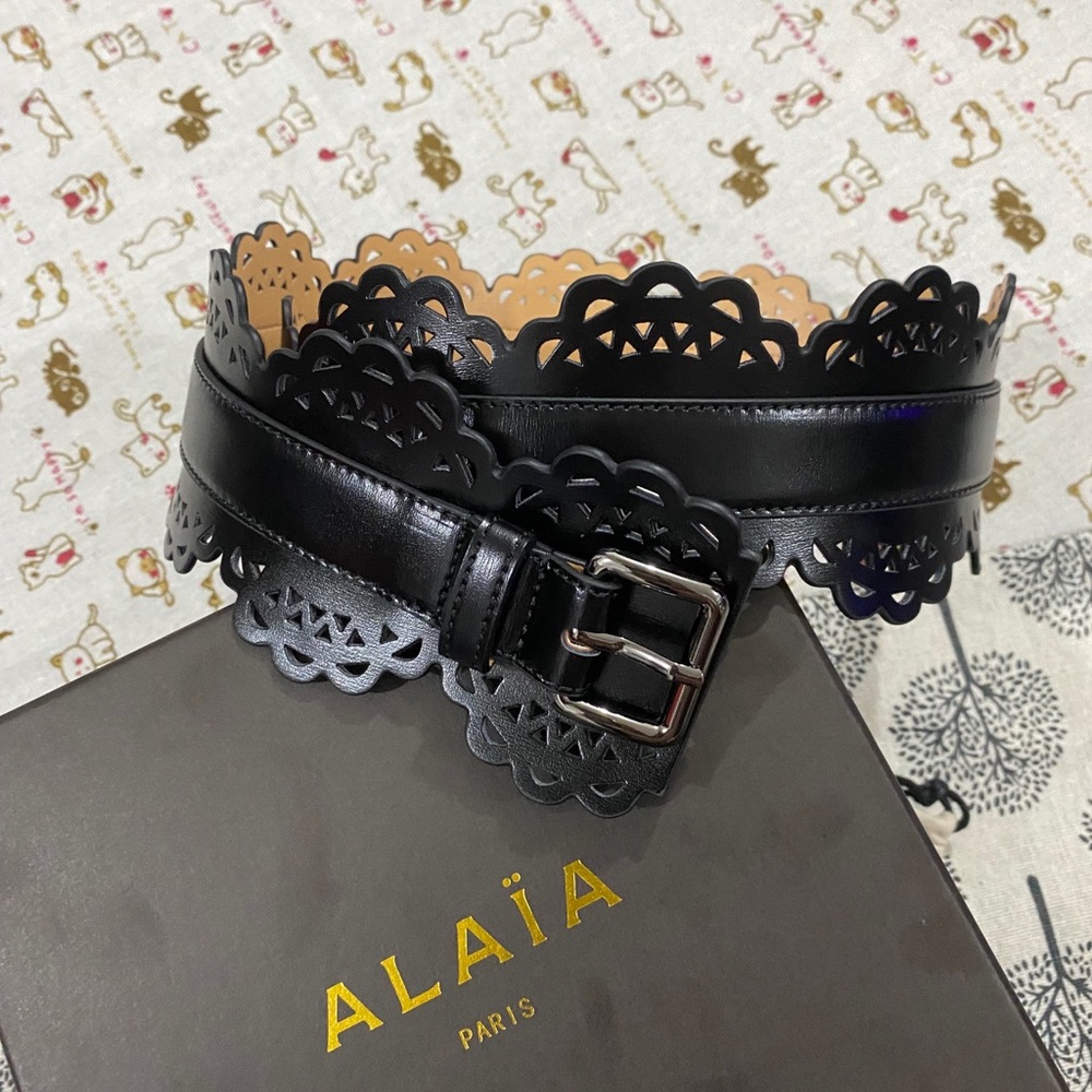 Alaia Black Laser-Cut Leather Waist Belt